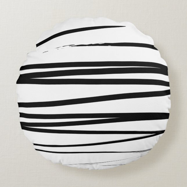 Modern Black & White Lines Abstract Art  Round Pillow (Front)