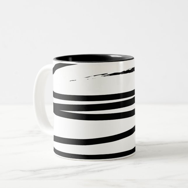 Modern Black & White Lines Abstract Art  Two-Tone Coffee Mug (Front Left)