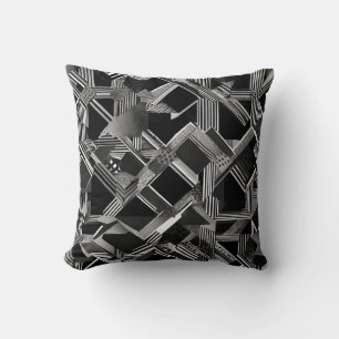 Modern Black & White Lines Abstract Throw Pillow