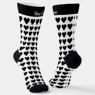 Modern Black White Little Hearts Personalized Socks