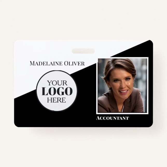 Modern Black & White Logo Employee Photo ID Badge  (Front)