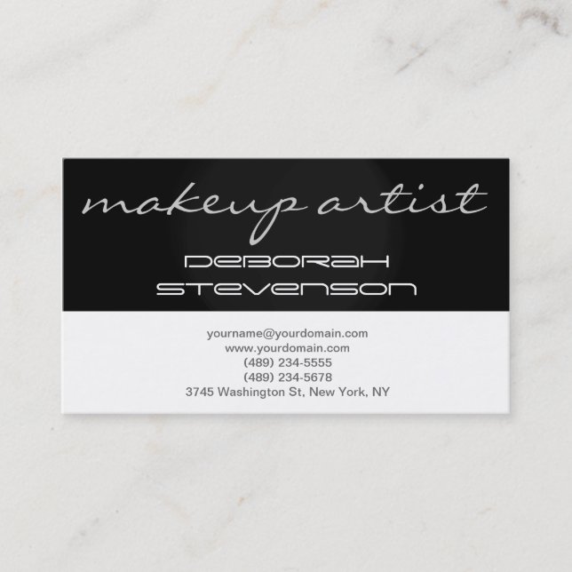 Modern Black White Make-up Artist Business Card (Front)