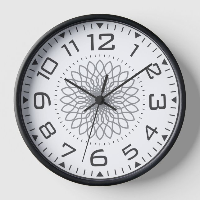 Modern Black & White Mandala Geometric Numerals Clock (Front)