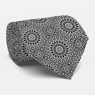 Modern Black White Mandala Pattern Tie