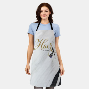 Modern Black & White Marble Gold Hair Stylist Apro Apron