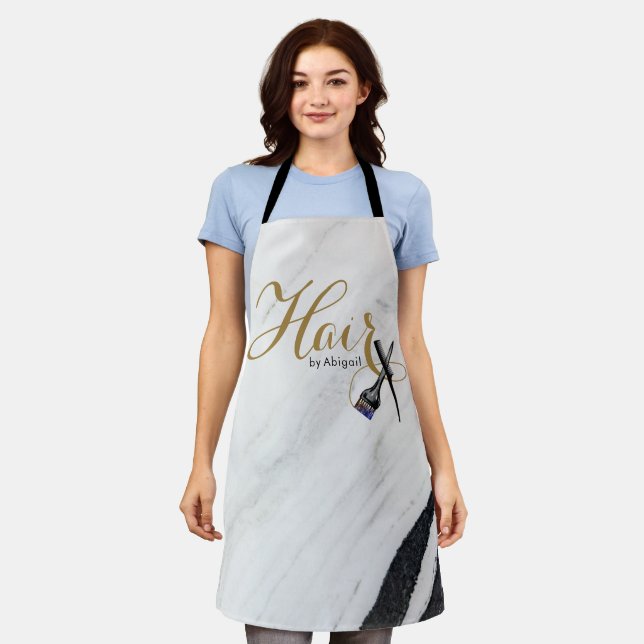 Modern Black & White Marble Gold Hair Stylist Apron (Worn)