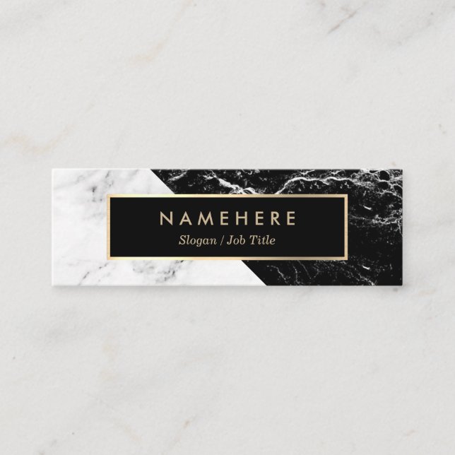 Modern Black White Marble Gold Mini Business Card (Front)