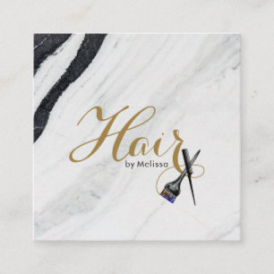 Modern Black & White Marble Hair By Your Name Square Business Card