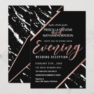 Modern Black White Marble Rose Gold Chic Evening Invitation