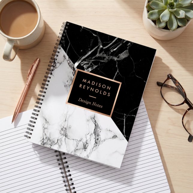Modern Black White Marble Texture Designer Notes Notebook (Creator Uploaded)