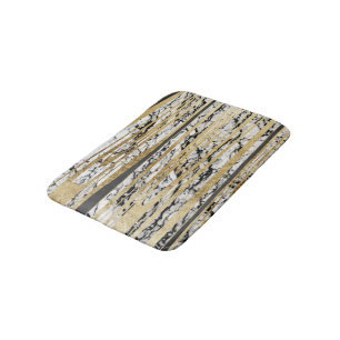 Modern Black White Marble with Faux Gold Stripes Bath Mat