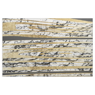 Modern Black White Marble with Faux Gold Stripes Fabric