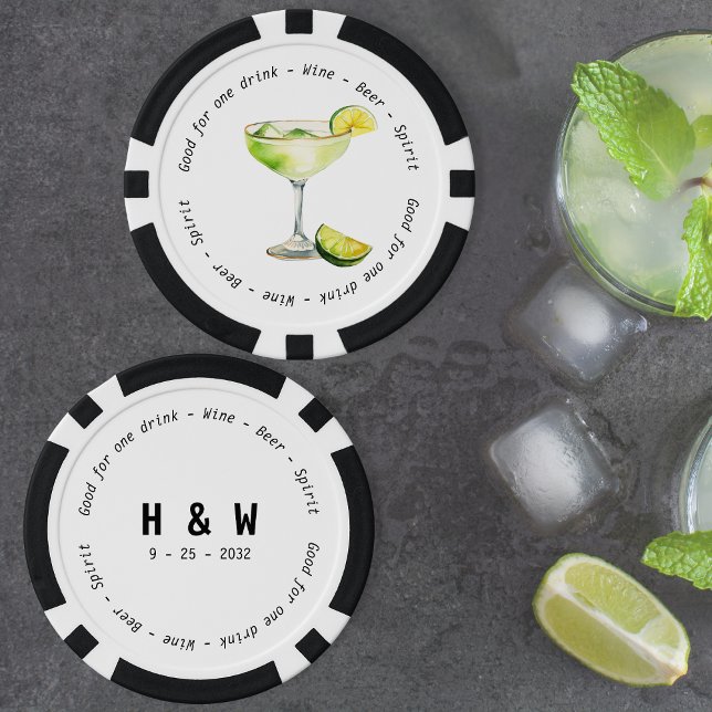 Modern Black White Margarita Drink Voucher Wedding Poker Chips (Modern Black White Margarita Drink Voucher Wedding Poker Chips)