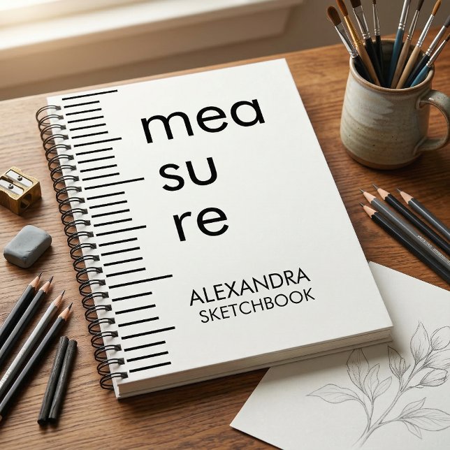 Modern Black White Measure Typography Sketchbook Notebook (Creator Uploaded)