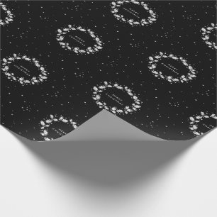 Modern Black + White Merry Christmas Holly Wreath Wrapping Paper
