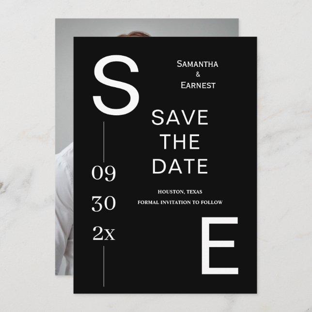 Modern Black & White Minimal Monogram Wedding  Save The Date (Front/Back)