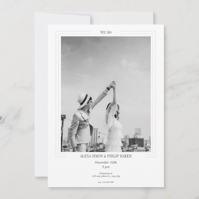 Modern Black White minimalist modern photo Invitation (Front)