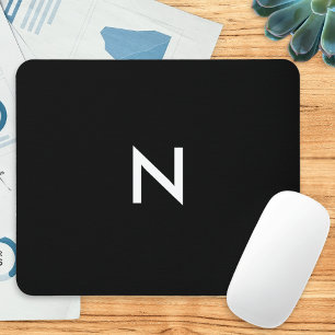 Modern Black White Minimalist Monogram Initial Mouse Pad