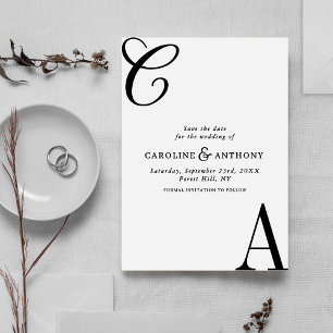 Modern Black & White Minimalist Monogram Wedding Save The Date