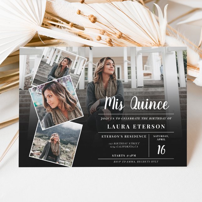 Modern black white minimalist photo Quinceanera Invitation (Creator Uploaded)