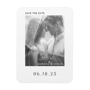 Modern Black White Minimalist Photo Save the Date Magnet
