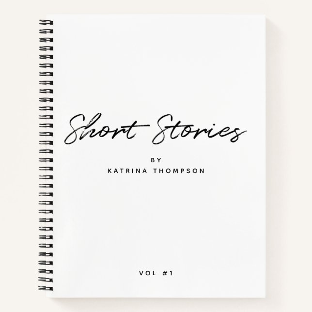 Modern Black White Minimalist Script Short Stories Notebook (Front)