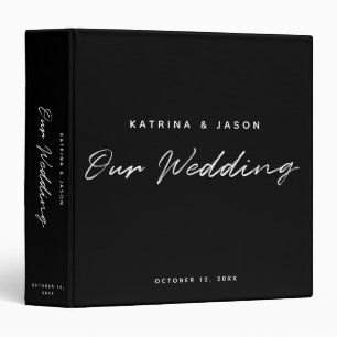 Modern Black White Minimalist Script Wedding Binder