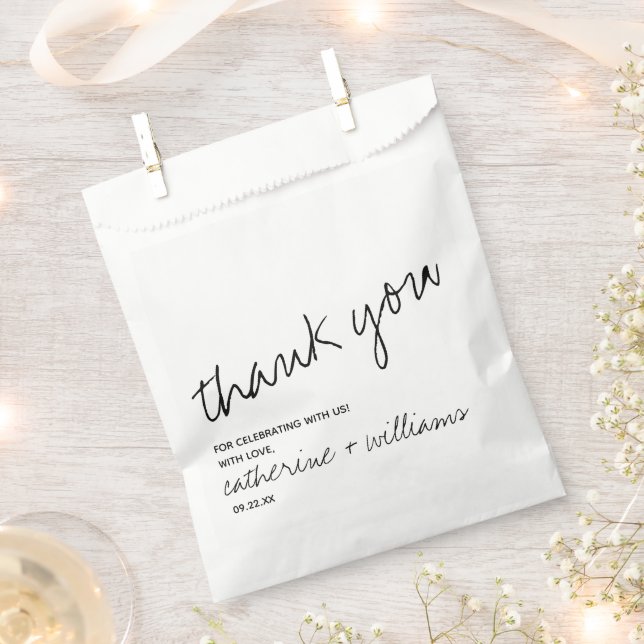 Modern Black & White Minimalist Script Wedding Favour Bag (Clipped)