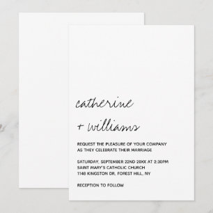 Modern Black & White Minimalist Script Wedding Invitation
