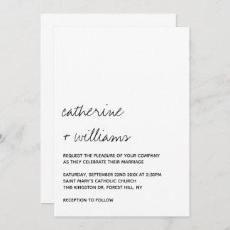 Modern Black & White Minimalist Script Wedding Invitation