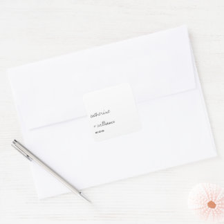 Modern Black & White Minimalist Script Wedding Square Sticker