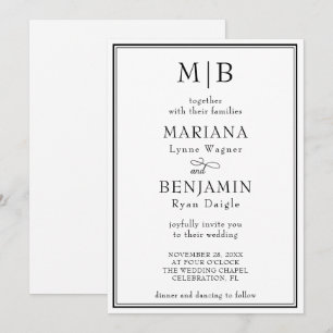 Modern Black White Minimalist Wedding Invitation