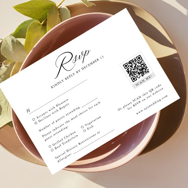 Modern Black & White Minimalist Wedding QR Code RSVP Card (Creator Uploaded)