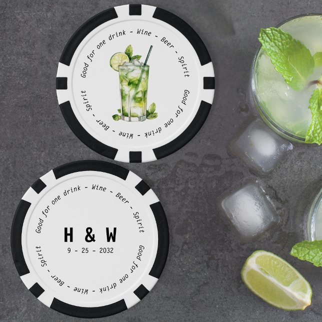 Modern Black White Mojito Drink Voucher Wedding Poker Chips (Modern Black White Mojito Drink Voucher Wedding Poker Chips)
