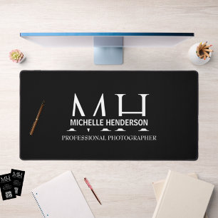 Modern Black & White Monogram business Logo Desk Mat