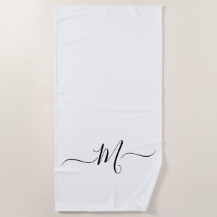 Modern Black White Monogram Initial  Beach Towel