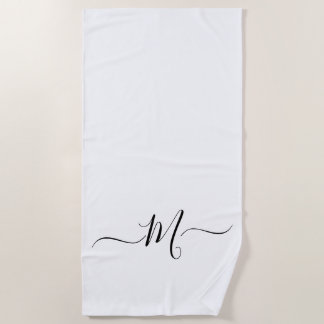 Modern Black White Monogram Initial  Beach Towel