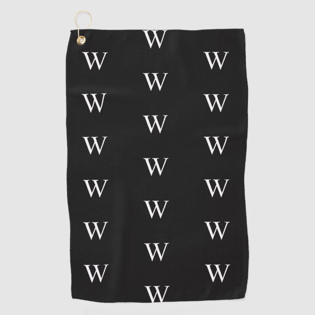 Modern black &white monogram initial golf towel (Front)