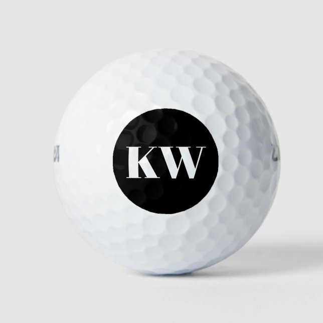 Modern Black White Monogram Initials Personalized Golf Balls (Front)