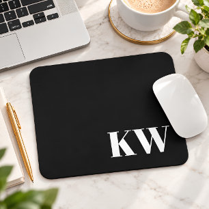 Modern Black White Monogram Initials Personalized Mouse Pad