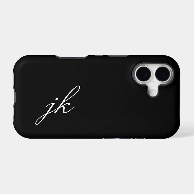 Modern Black White Monogram Name (Back (Horizontal))