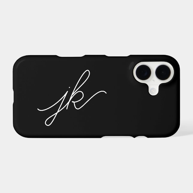 Modern Black White Monogram Name (Back (Horizontal))