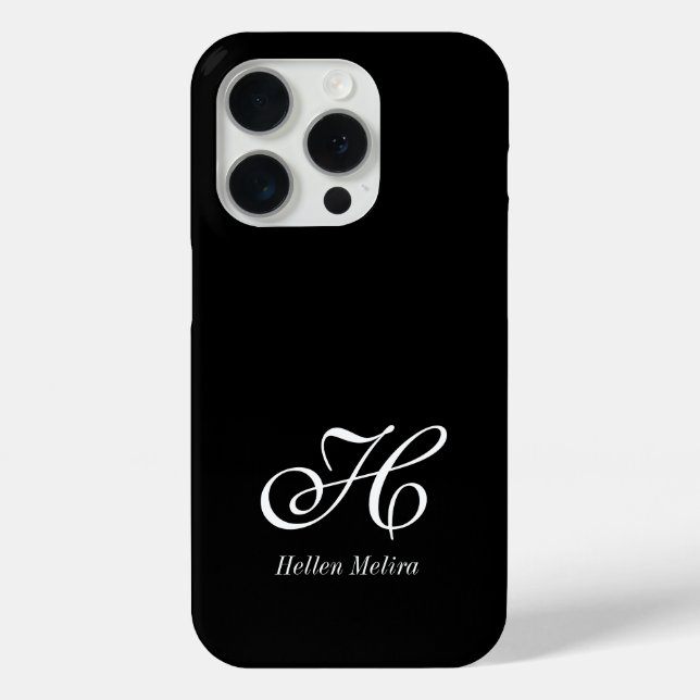 Modern Black White Monogram Name Case-Mate iPhone Case (Back)