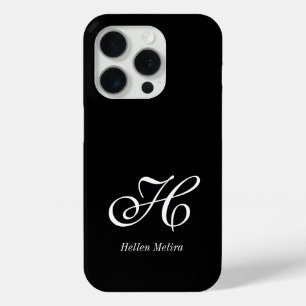 Modern Black White Monogram Name iPhone 15 Pro Case