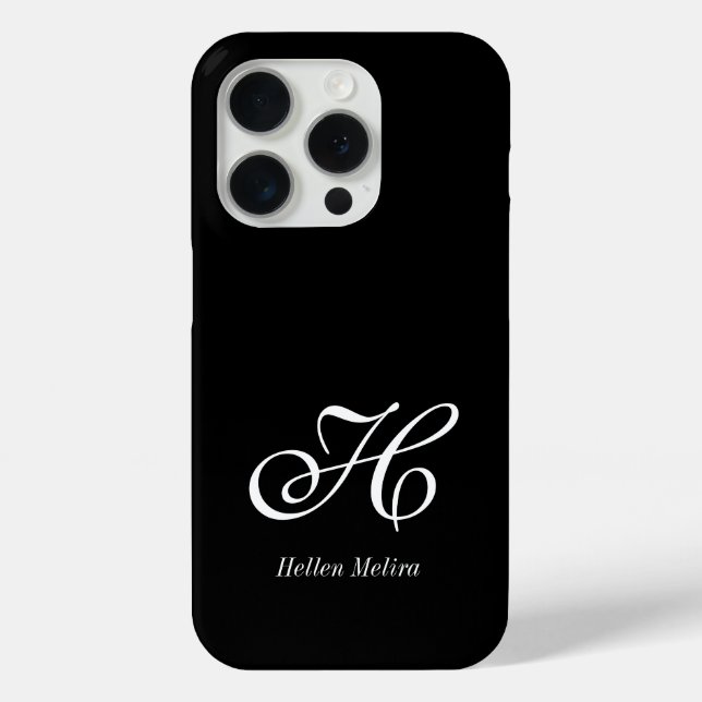 Modern Black White Monogram Name Case-Mate iPhone Case (Back)