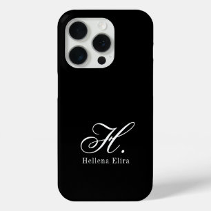 Modern Black White Monogram Name iPhone 15 Pro Case