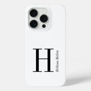 Modern Black White Monogram Name iPhone 15 Pro Case
