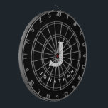 Modern Black White Monogram Name Dartboard<br><div class="desc">Modern black dart board with classic block typography initial and name in white. Personalize with name and initial.</div>