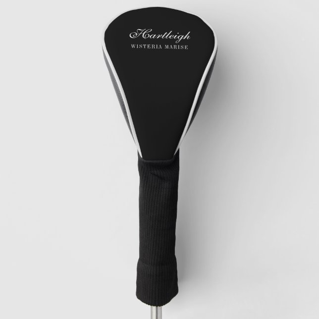 Modern Black White Monogram Name Golf Head Cover (Front)
