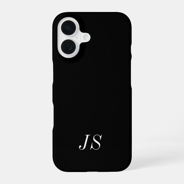 Modern Black White Monogram Name iPhone 16 Case (Back)